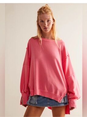 Free People Bright Coral/Pink Crew Sweatshirt; NWT